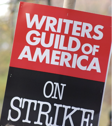 A common sign on the picket line at this years WGA strike in Hollywood. 