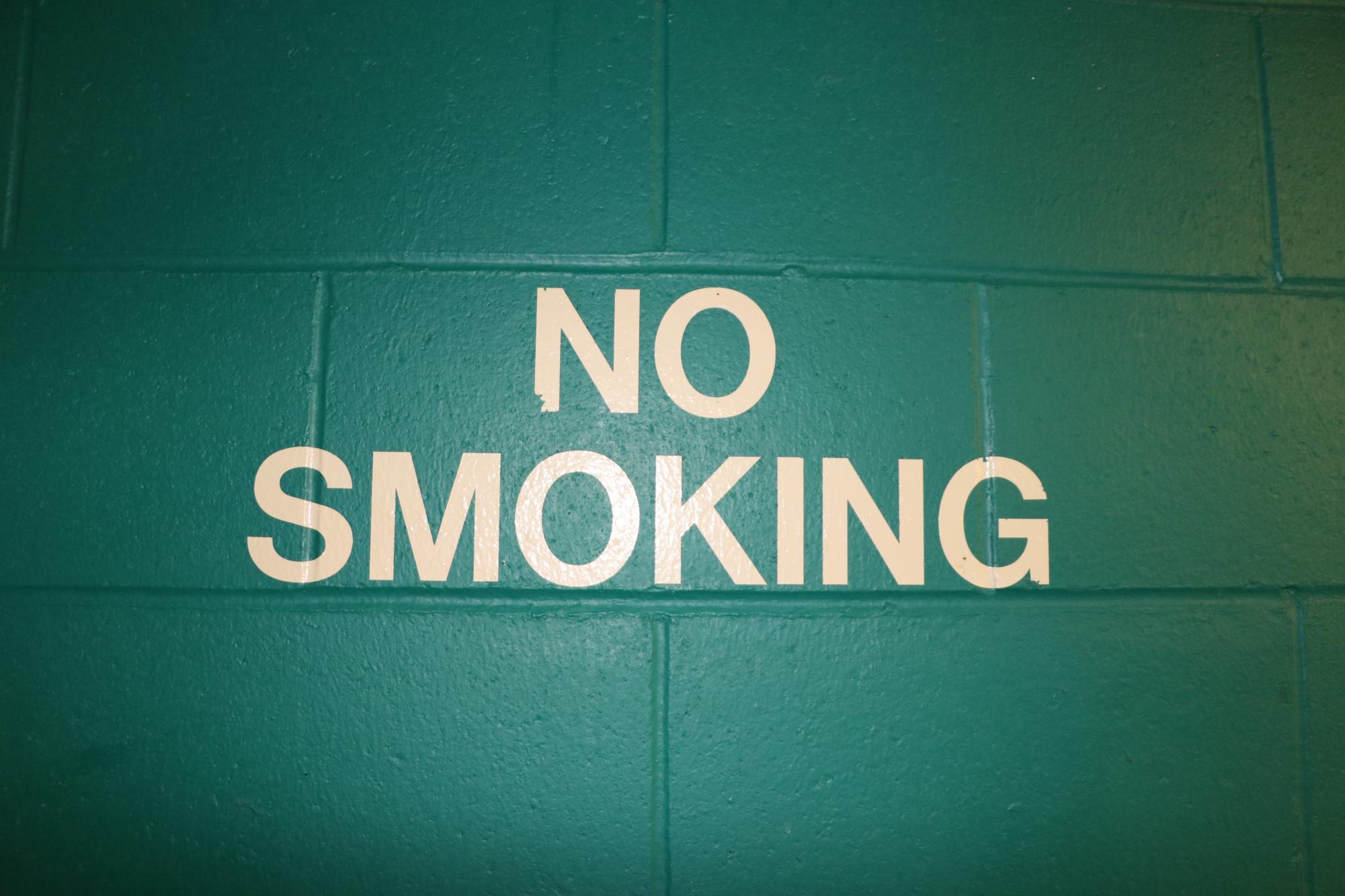 "No Smoking" sign found in Brownell Talbot restroom 