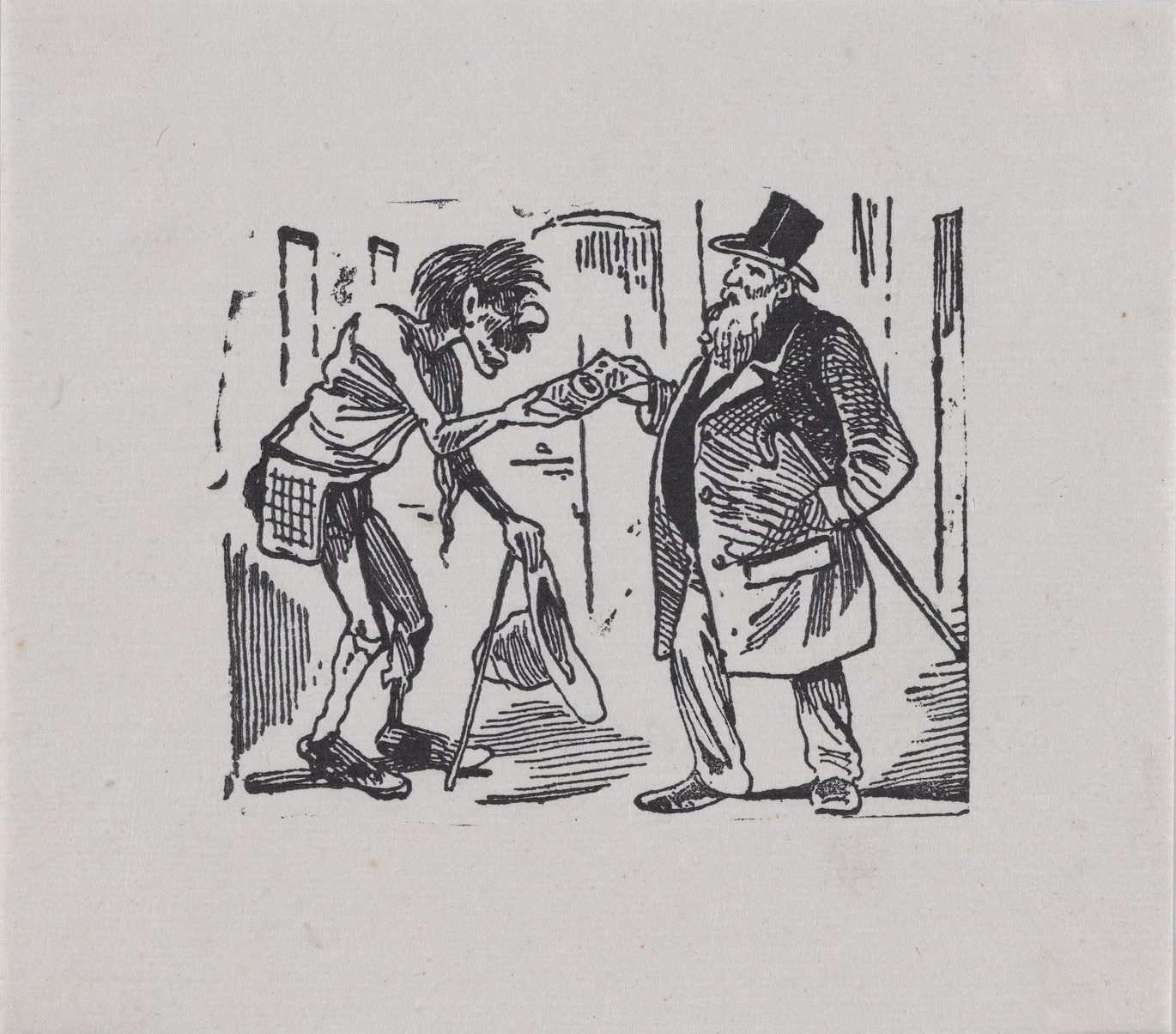 José Guadalupe Posada Mexican
Printer José Sanchez Mexican, "A rich man giving a beggar money"ca. 1880–1910; image courtesy of Open Source at Metropolitan Museum of Art.
