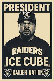 A 1990's poster of Ice Cube in full Raiders gear. 